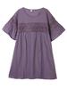 Women Round Neck Short Sleeve Lace Stitching Linen Dress
