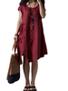 Women Ruffle Embroidered Irregular Split Cotton Linen Dress