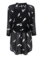 Women Ruffles Two Pieces Feather Embroidery Chiffon Blouse
