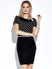 Women Scoop Neck Short Sleeve Polka Dot Dress