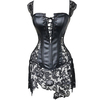 Women Sexy Artificial Leather Lace Bustiers Shoulder Straps Overbust Dress Steampunk Girdles Corsets