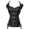 Women Sexy Artificial Leather Steampunk Bustiers Front Button Waist Training Cincher Overbust Corsets