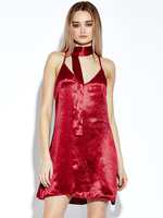 Women Sexy Backless Cross Strap Glossy V-neck Camisole Mini Dress