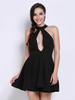 Women Sexy Backless Halter Black Mini Dress