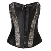 Women Sexy Black Satin Ribbon Corset Floral Print Jacquard Overbust Bustier