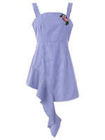 Women Sexy Blue Striped Embroidery Asymmetrical Mini Dresses
