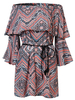 Women Sexy Bohemia Print Off-shoulder Horn Sleeve Mini Dress