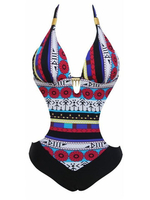 Women Sexy Bohemia Printing One Piece Bikini Backless Padded Bathing Suit