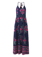 Women Sexy Bohemian Spaghetti Strap Backless Printed Maxi Dresses