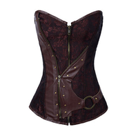 Women Sexy Brocade Steampunk Zipper Corset Waist Shaper Bustiers Corselet