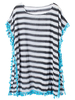 Women Sexy Chiffon Striped Bikini Cover Up Tassel Round Neck Beachwear