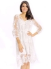Women Sexy Crochet Lace V-neck Three Quarter Sleeve Mid-long Dress