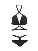 Women Sexy Cross Halter Bikini Sets Black Bandage Backless Swimsuit