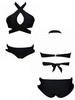 Women Sexy Cross High Neck Bikini Sets Black Low Waist Swimsuit