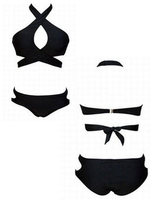 Women Sexy Cross High Neck Bikini Sets Black Low Waist Swimsuit