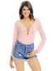 Women Sexy Cross Strap Backless Long Sleeve V-neck Tops