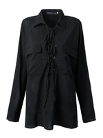 Women Sexy Deep V-neck Chiffon Lapel Bandage Blouse