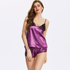Women Sexy Deep V Satin Nightwear Bowknot Back Spaghetti Strap Short Pants Sleepwear
