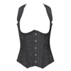 Women Sexy Denim Hollow Out Back Corsets Ribbon Grey Satin Underbust Bustiers