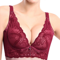 Women Sexy Embroidery Deep V Bra Breathable Push Up Adjustable Bras