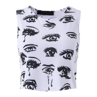Women Sexy Eyes Print Tight Sleeveless O-neck Tank Top