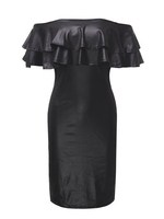 Women Sexy Faux Leather Flouncing Off-shoulder Mini Dress
