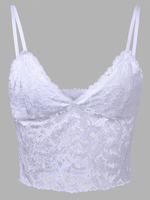 Women Sexy Floral Lace Sleeveless V-neck Crop Tops
