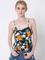 Women Sexy Floral Print Backless Slit Sleeveless V-neck Tank Top