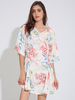 Women Sexy Floral Print Hollow Half Sleeve V-neck Mini Dress