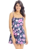 Women Sexy Floral Print Hollow Lace Stitching Spaghetti Strap Dress