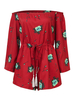 Women Sexy Floral Print Off Shoulder Horn Sleeve Jumpsuit