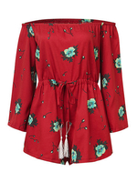 Women Sexy Floral Print Off Shoulder Horn Sleeve Jumpsuit