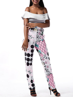 Women Sexy Floral Print Off-Shoulder Two Layer Short Sleeve Suit