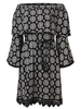 Women Sexy Floral Print Slash Neck Lace-up Horn Sleeve Dress