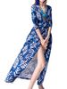 Women Sexy Floral Print Slit Bandage V-neck Maxi Dress