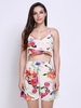 Women Sexy Floral Print V Neck Camisole High Waist Suit