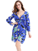 Women Sexy Floral Print V-neck Long Sleeve Mini Dress