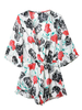 Women Sexy Floral Print V-neck Pleated Loose Half Sleeve Jumpsuit