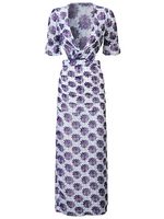 Women Sexy Floral V-neck Slit Half Sleeve Backless Maxi Dress