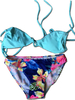 Women Sexy Fluorescent Blue Bikini Sets Floral Printing Straps Swimsuit