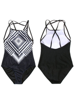 Women Sexy Geometric Printed One Piece Bikini Halter High Neck Swimsuit