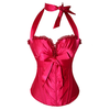 Women Sexy Halter Lace Up Bustier Waist Training Side Zip Corset Overbust Corsets