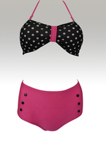 Women Sexy Halter Polka Dot Bikini Sets High Waist Gather Swimsuit