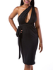 Women Sexy Hollow Backless Bandage One-shoulder Bodycon Sleeveless Mini Dress