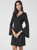 Women Sexy Hollow Long Horn Sleeve V-neck Mini Dress