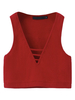 Women Sexy Hollow V-neck Sleeveless Pure Color Tank Top