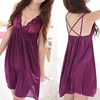Women Sexy Ice Silk Spaghetti Strap Nightdress Lace Hollow Back Dress Sleepwear