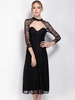Women Sexy Lace Backless A-line Three Quarter Sleeve Maxi Dress