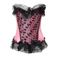 Women Sexy Lace Bowknot Overbust Corselet Satin Strapless Temptation Corset Bustiers