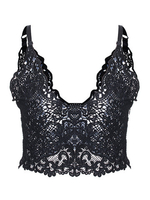 Women Sexy Lace Crochet V Neck Pure Color Straps Tank Top